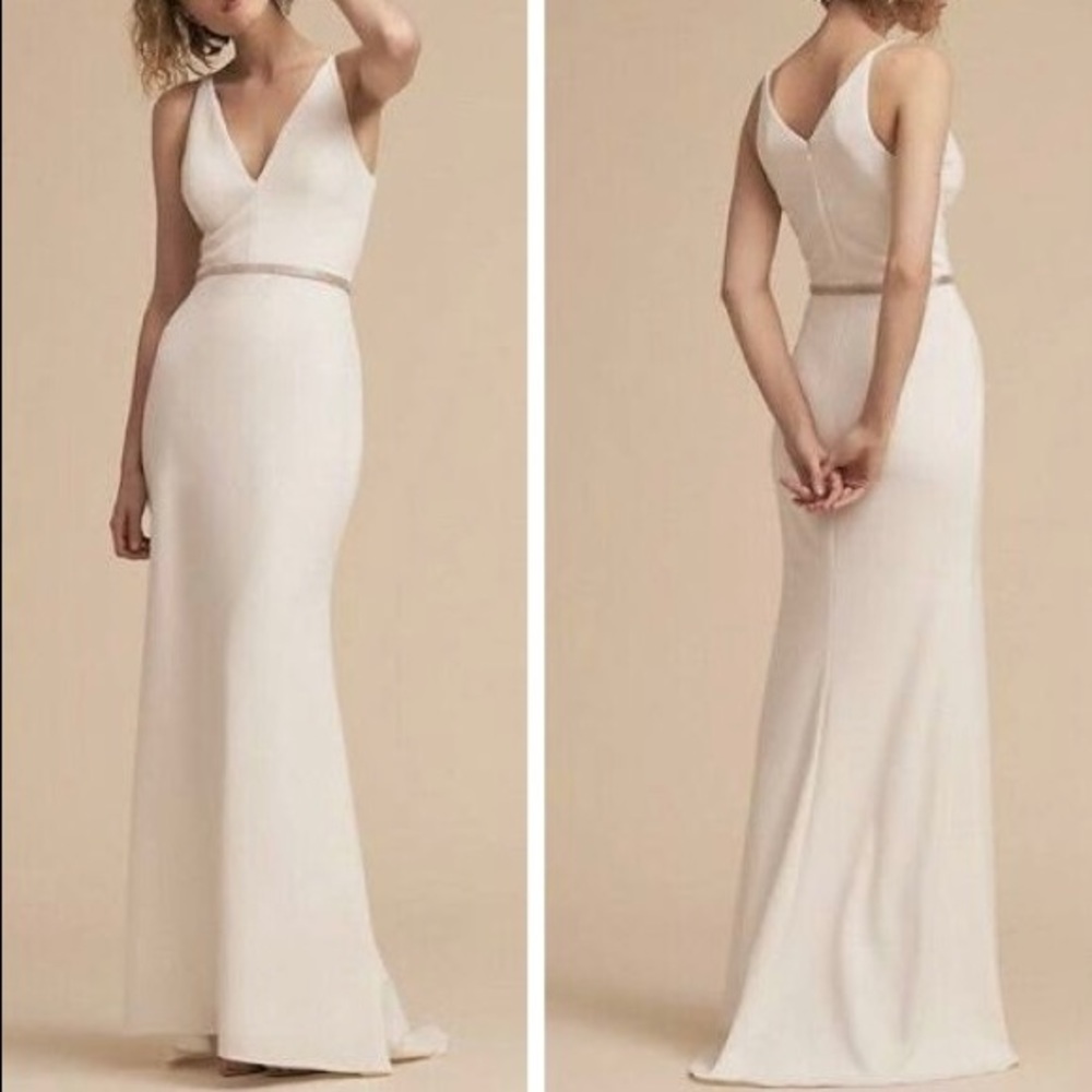 BHLDN V-Neck Crepe Ivory/White Jones Dress Size 6